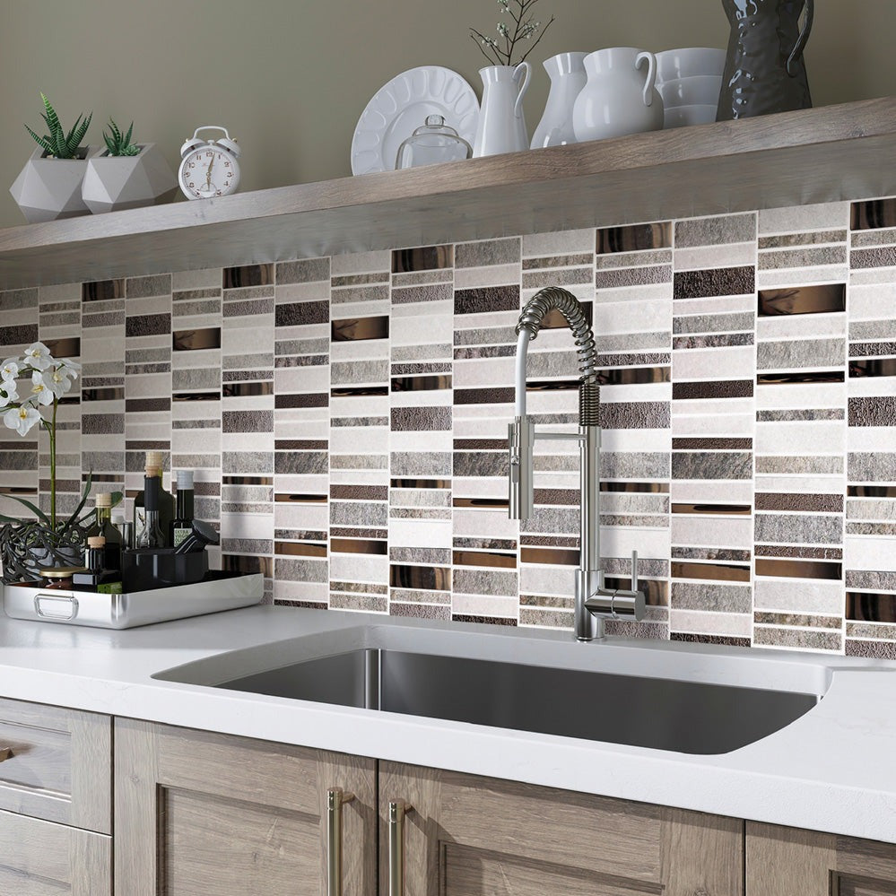 Brown Gray 12x12 Polished Textured Glass Stone Mosaic Tile (5 pack, 4.83 sq ft/case)