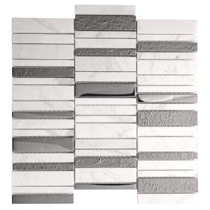 Brown White 12x12 Polished Textured Brick Glass Stone Mosaic Tile (5 pack, 4.83 sq ft/case) - Sample