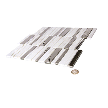 Brown White 12x12 Polished Textured Brick Glass Stone Mosaic Tile (5 pack, 4.83 sq ft/case) - Sample