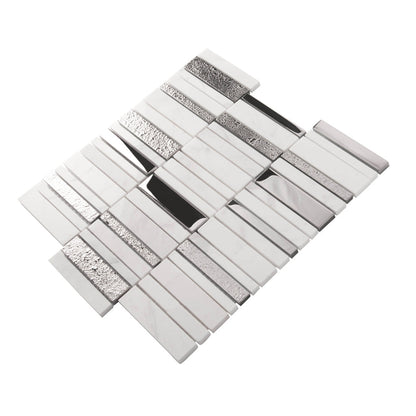 Brown White 12x12 Polished Textured Brick Glass Stone Mosaic Tile (5 pack, 4.83 sq ft/case)