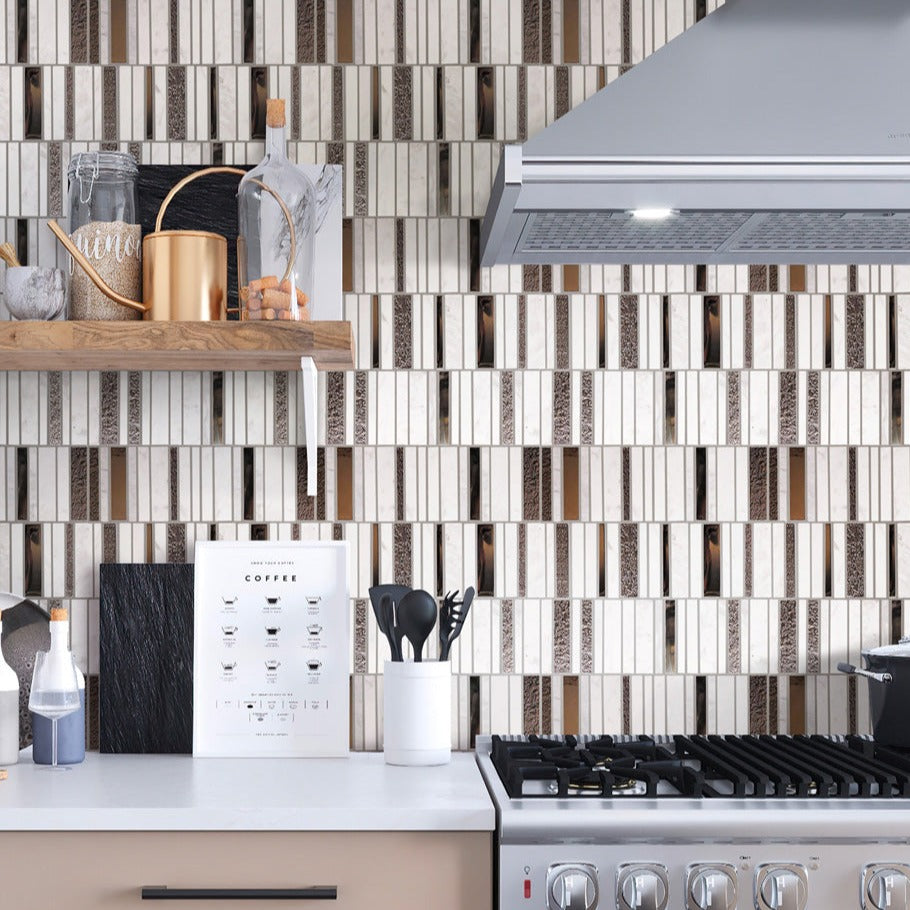 Brown White 12x12 Polished Textured Brick Glass Stone Mosaic Tile (5 pack, 4.83 sq ft/case)