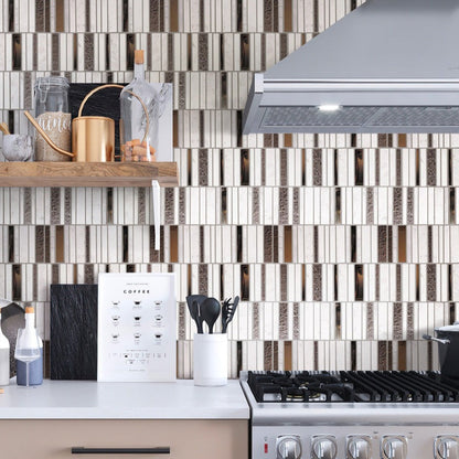 Brown White 12x12 Polished Textured Brick Glass Stone Mosaic Tile (5 pack, 4.83 sq ft/case)
