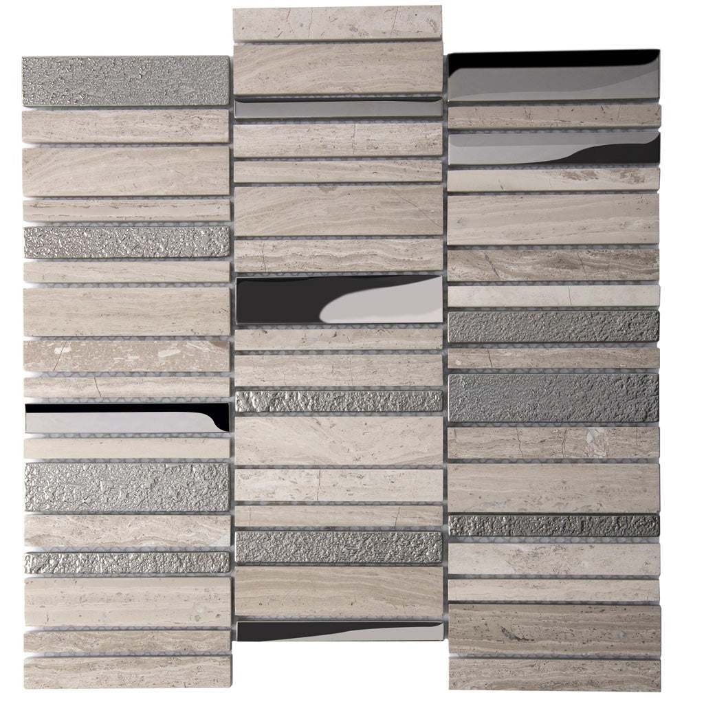 Brown Gray 12x12 Polished Textured Brick Glass Stone Mosaic Tile (5 pack, 4.83 sq ft/case)