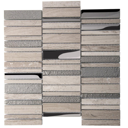 Brown Gray 12x12 Polished Textured Brick Glass Stone Mosaic Tile (5 pack, 4.83 sq ft/case)