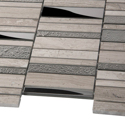 Brown Gray 12x12 Polished Textured Brick Glass Stone Mosaic Tile (5 pack, 4.83 sq ft/case)