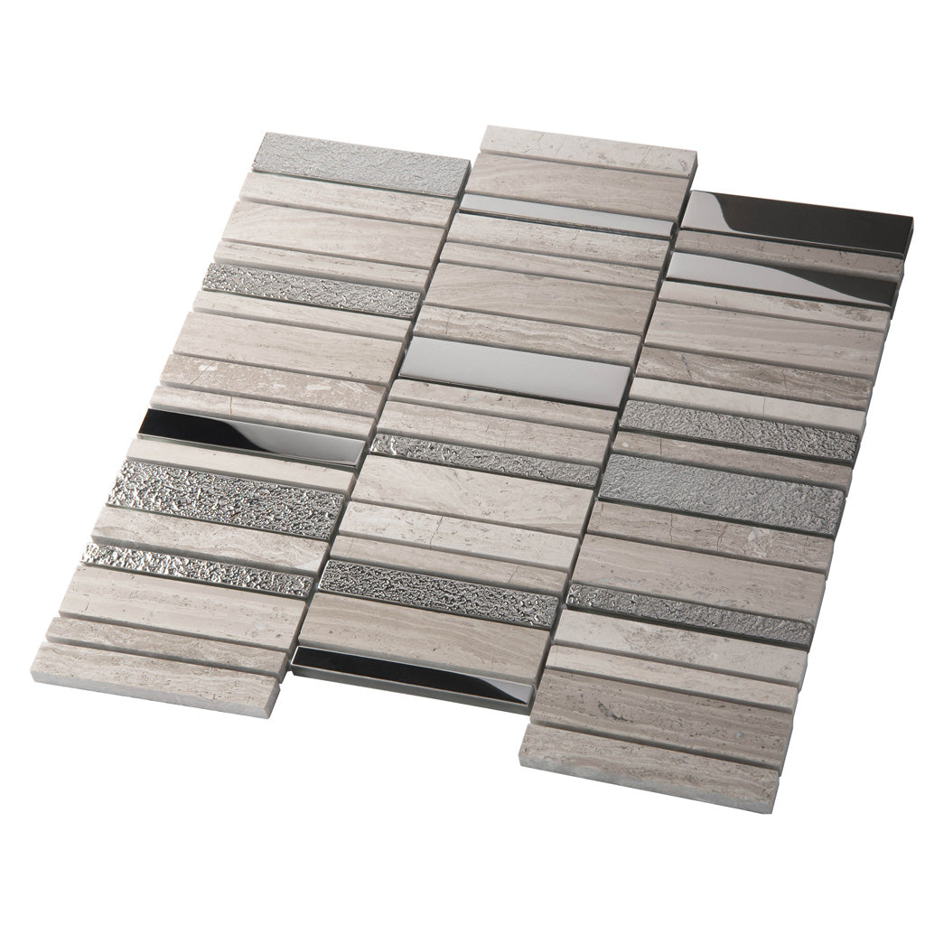 Brown Gray 12x12 Polished Textured Brick Glass Stone Mosaic Tile (5 pack, 4.83 sq ft/case)