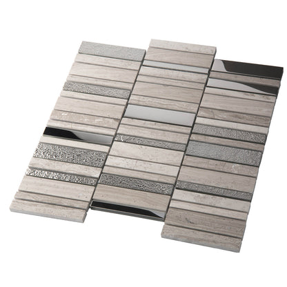 Brown Gray 12x12 Polished Textured Brick Glass Stone Mosaic Tile (5 pack, 4.83 sq ft/case) - Sample