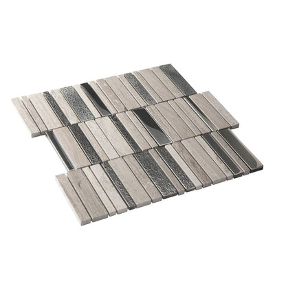 Brown Gray 12x12 Polished Textured Brick Glass Stone Mosaic Tile (5 pack, 4.83 sq ft/case)