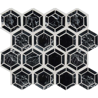 MSI Hexagono Nero Marble Mosaic Tile 11.5"x13.25"