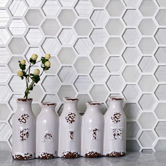 White 12x12 Hexagon Glossy Matte Glass Mosaic Tile (5 pack, 4.83 sq ft/case)