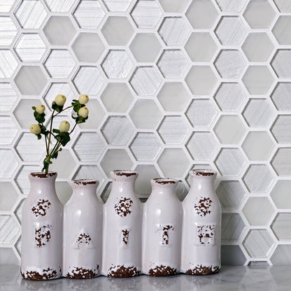 White 12x12 Hexagon Glossy Matte Glass Mosaic Tile (5 pack, 4.83 sq ft/case)