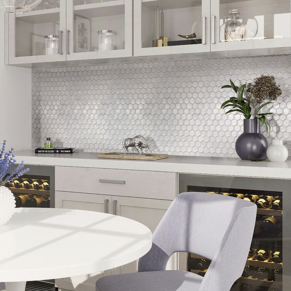 White 12x12 Hexagon Glossy Matte Glass Mosaic Tile (5 pack, 4.83 sq ft/case)