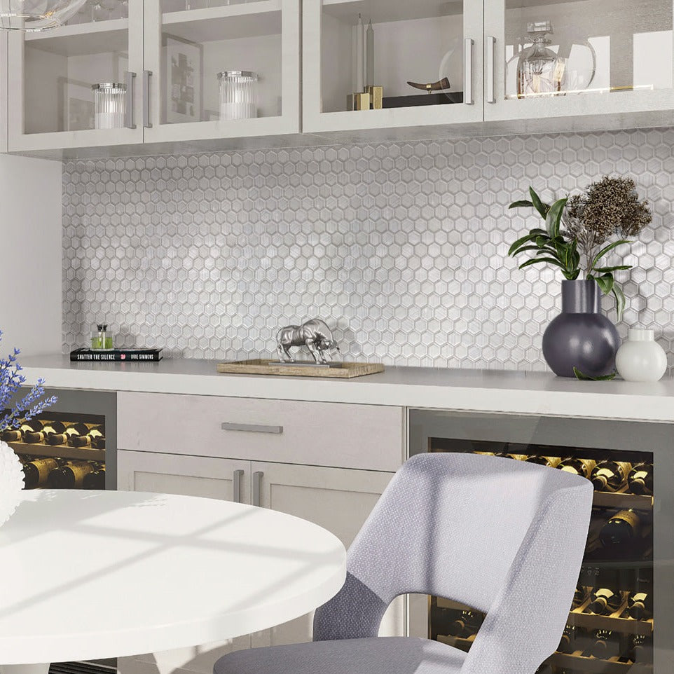 White 12x12 Glossy Matte Hexagon Glass Mosaic Tile (5 pack, 4.83 sq ft/case)