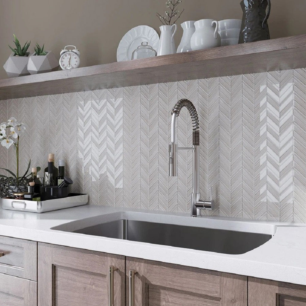 White 10x10 Glossy Matte Chevron Glass Mosaic Tile (5 pack, 3.76 sq ft/case)