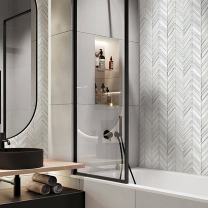 White 10x10 Chevron Glossy Matte Glass Mosaic Tile (5 pack, 3.76 sq ft/case)