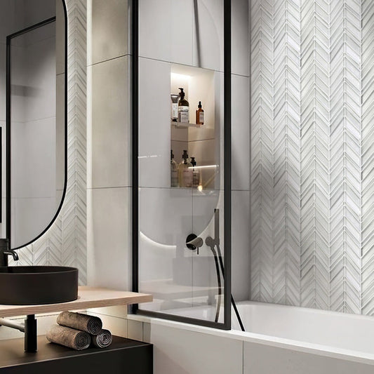 White 10x10 Chevron Glossy Matte Glass Mosaic Tile (5 pack, 3.76 sq ft/case)