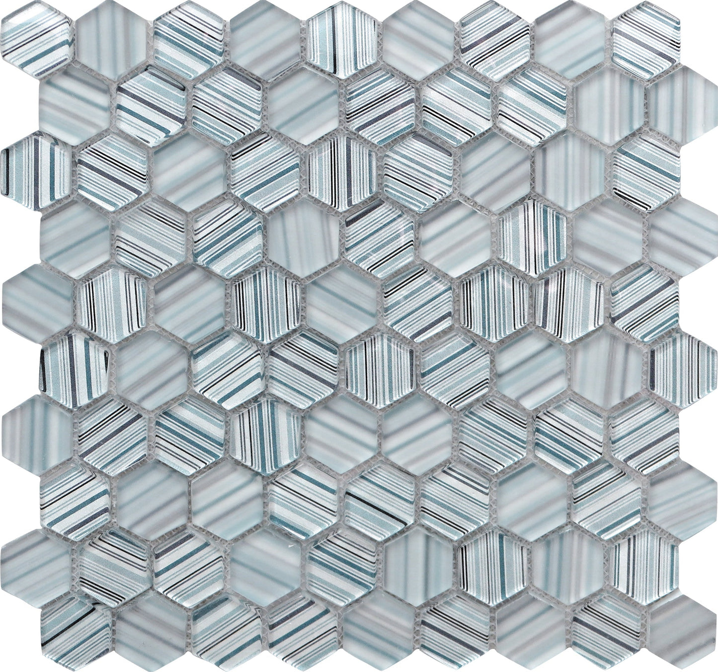 Light Blue 12x12 Glossy Matte Hexagon Glass Mosaic Tile (5 pack, 4.83 sq ft/case) - Sample