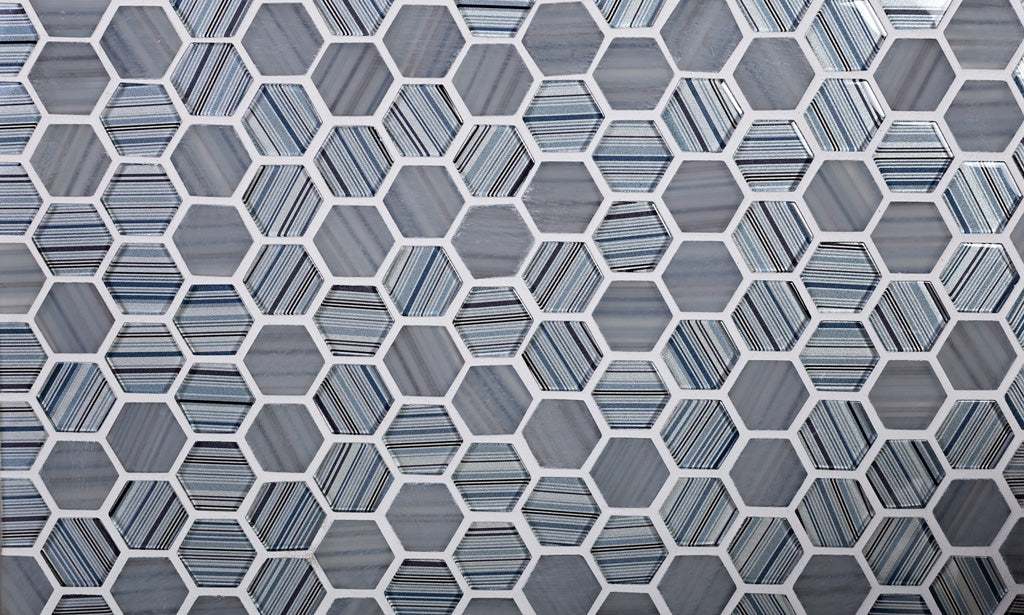 Blue Gray 12x12 Glossy Matte Hexagon Glass Mosaic Tile (5 pack, 4.83 sq ft/case)