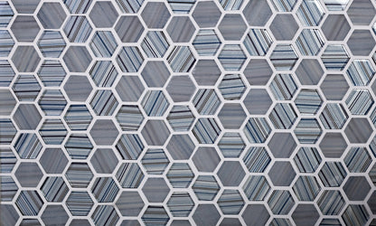 Blue Gray 12x12 Glossy Matte Hexagon Glass Mosaic Tile (5 pack, 4.83 sq ft/case) - Sample