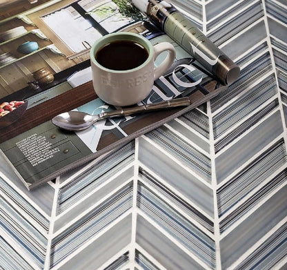 Blue Gray 10x10 Glossy Matte Chevron Glass Mosaic Tile (5 pack, 3.76 sq ft/case)