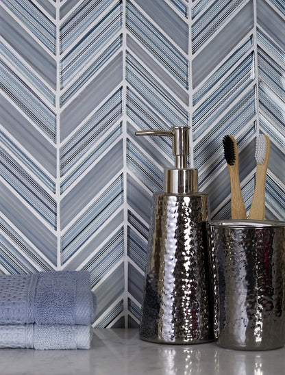 White Blue 10x10 Glossy Matte Chevron Glass Mosaic Tile (5 pack, 3.76 sq ft/case)