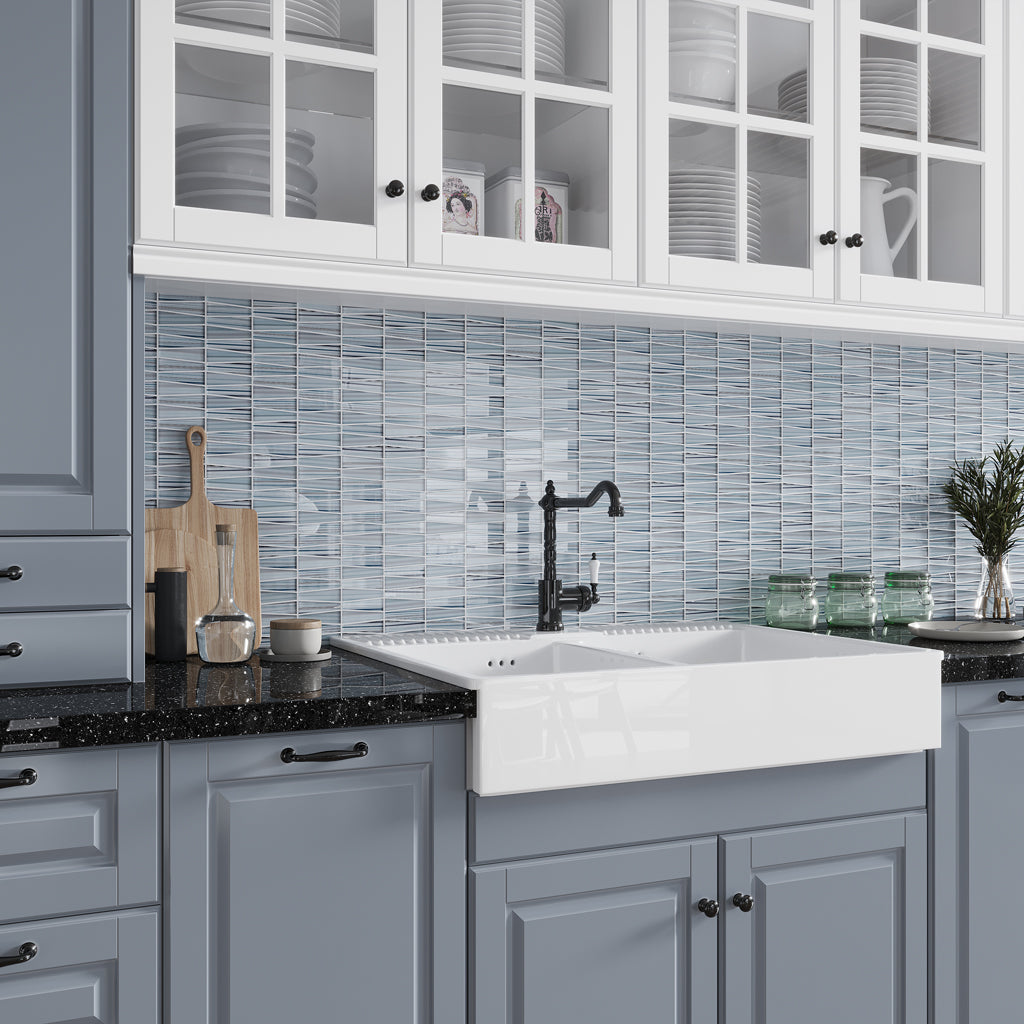Blue 12x13 Glossy Matte Trapezium Glass Mosaic Tile (5 pack, 5.38 sq ft/case) - Sample