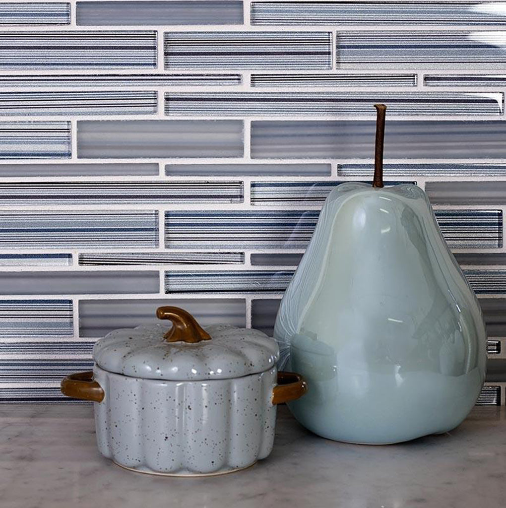 Blue Gray 12x12 Glossy Matte Sticks Glass Mosaic Tile (5 pack, 5 sq ft/case)