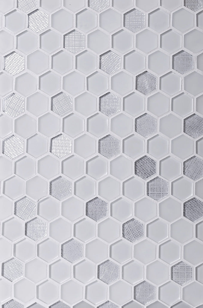 White 12x12 Hexagon Glossy Matte Glass Mosaic Tile (5 pack, 4.83 sq ft/case)