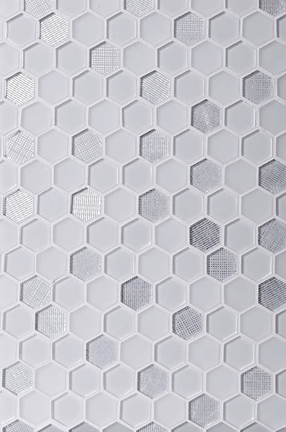 White 12x12 Hexagon Glossy Matte Glass Mosaic Tile (5 pack, 4.83 sq ft/case) - Sample