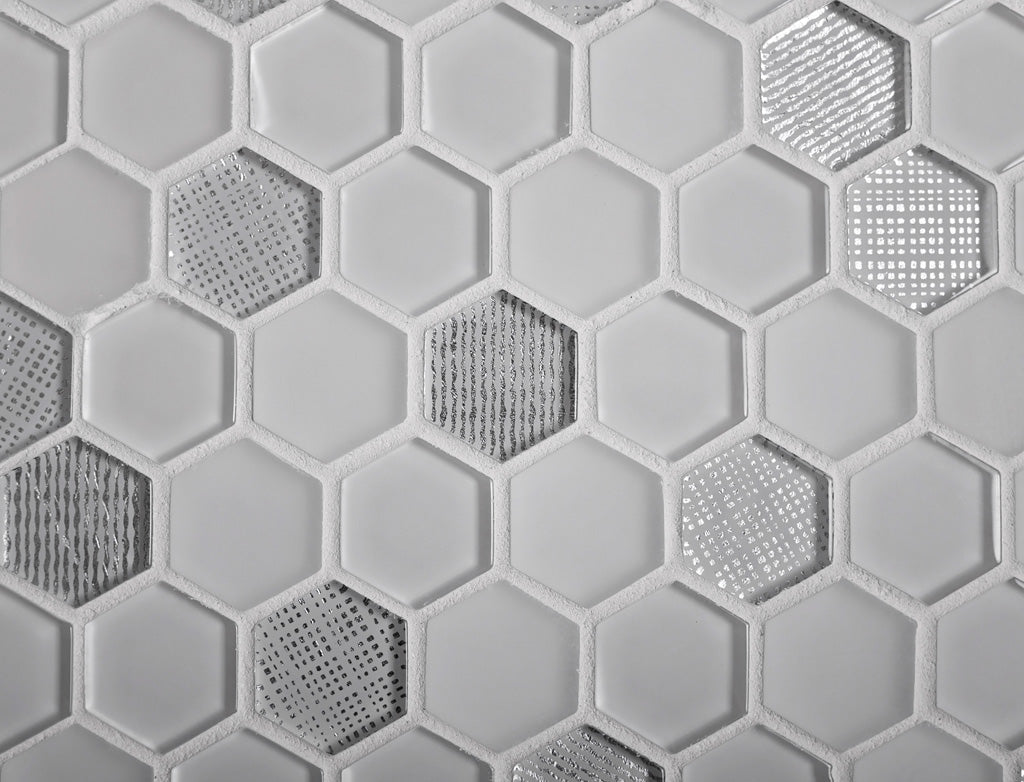 White 12x12 Glossy Matte Hexagon Glass Mosaic Tile (5 pack, 4.83 sq ft/case)