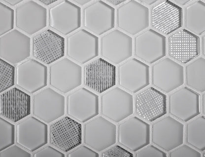 White 12x12 Glossy Matte Hexagon Glass Mosaic Tile (5 pack, 4.83 sq ft/case) - Sample