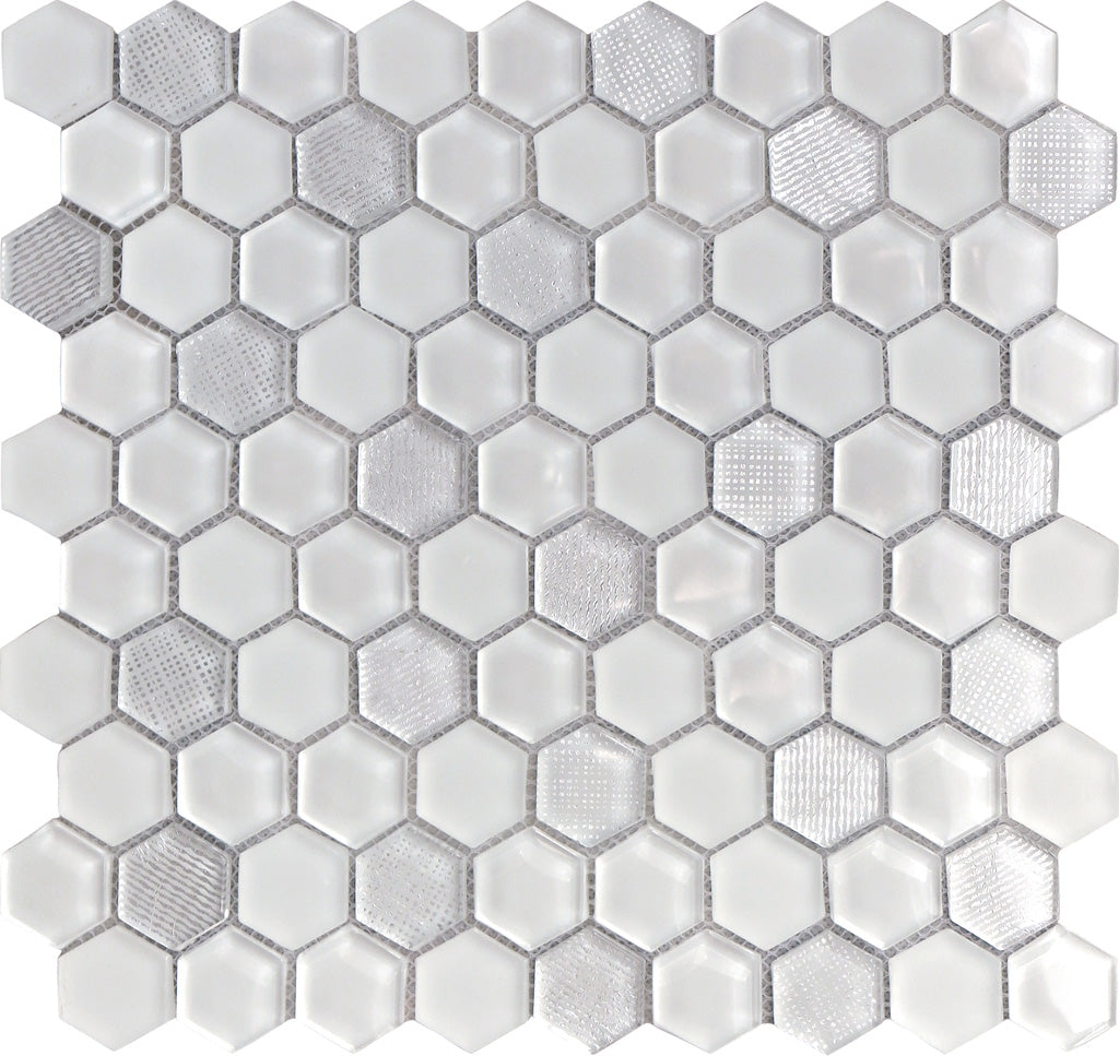 White 12x12 Hexagon Glossy Matte Glass Mosaic Tile (5 pack, 4.83 sq ft/case)