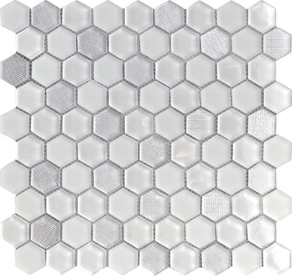 White 12x12 Glossy Matte Hexagon Glass Mosaic Tile (5 pack, 4.83 sq ft/case) - Sample