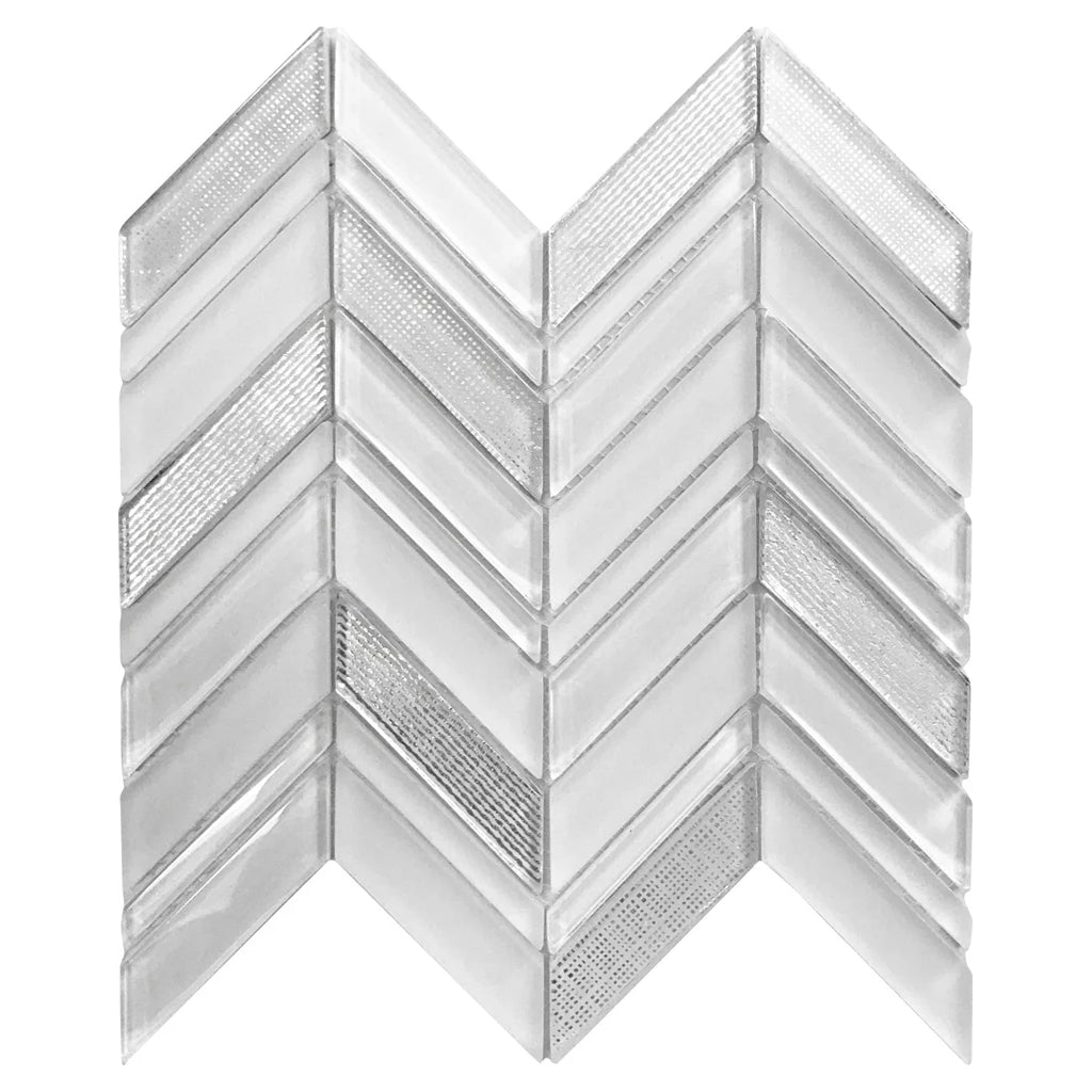 White 10x10 Chevron Glossy Matte Glass Mosaic Tile (5 pack, 3.76 sq ft/case)