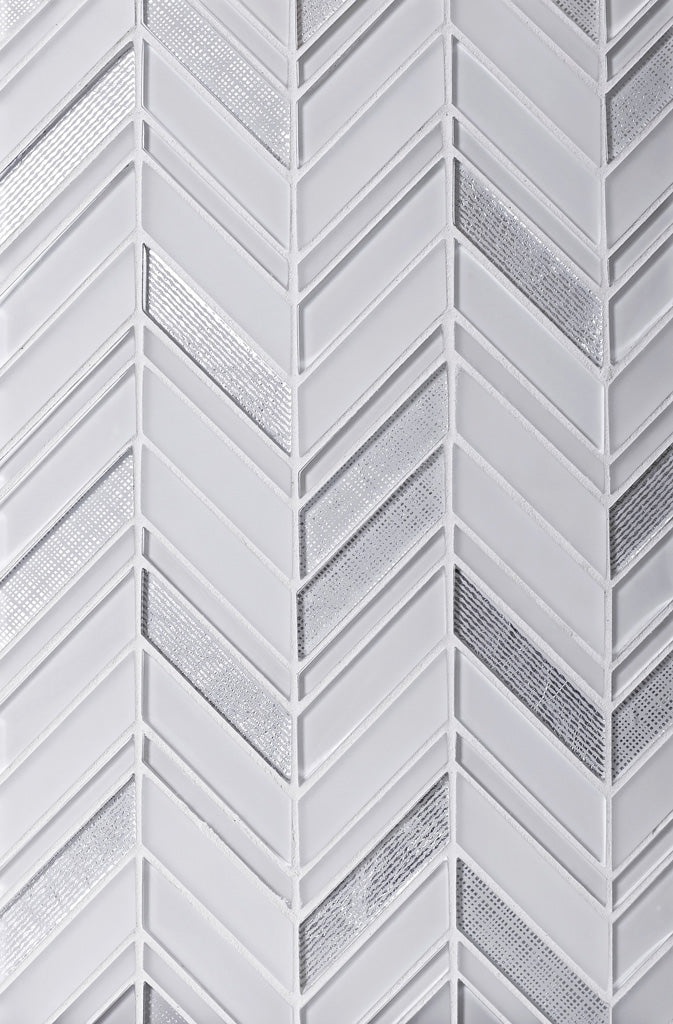 White 10x10 Glossy Matte Chevron Glass Mosaic Tile (5 pack, 3.76 sq ft/case)