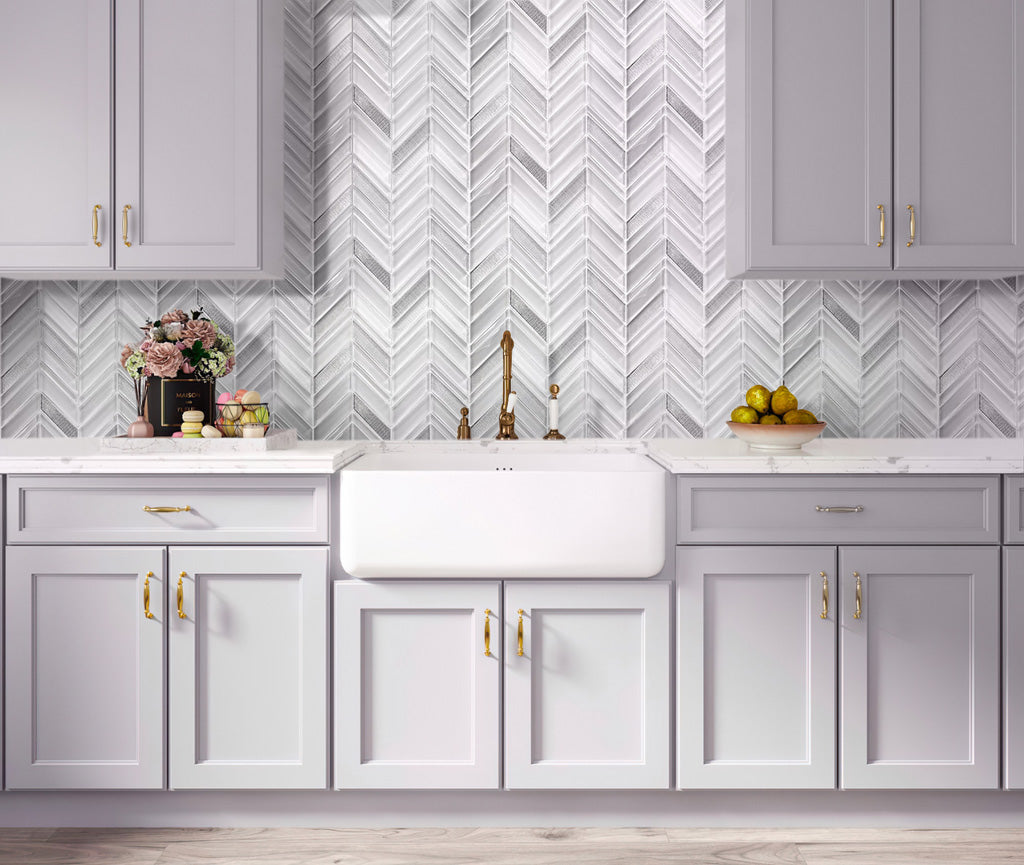 White 10x10 Glossy Matte Chevron Glass Mosaic Tile (5 pack, 3.76 sq ft/case)