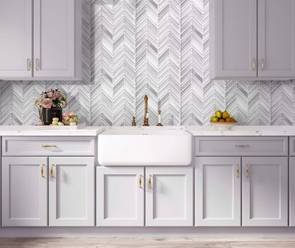 White 10x10 Glossy Matte Chevron Glass Mosaic Tile (5 pack, 3.76 sq ft/case)