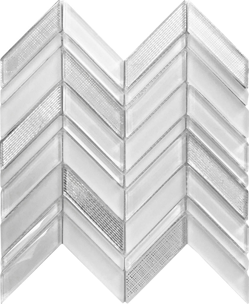 White 10x10 Chevron Glossy Matte Glass Mosaic Tile (5 pack, 3.76 sq ft/case)