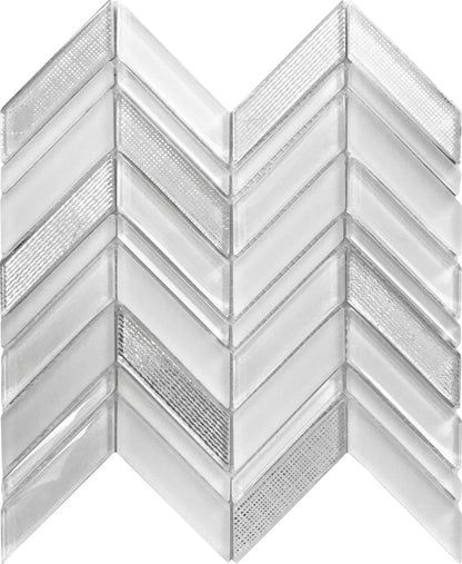White 10x10 Herringbone Glossy Matte Glass Mosaic Tile (5 pack, 3.76 sq ft/case) - Sample