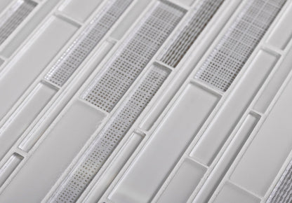White 12x12 Sticks Glossy Matte Glass Mosaic Tile (5 pack, 5 sq ft/case) - Sample