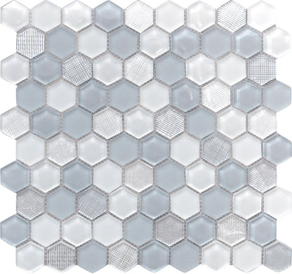 Blue Gray 12x12 Glossy Matte Hexagon Glass Mosaic Tile (5 pack, 4.83 sq ft/case)