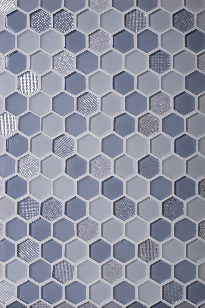 Blue Gray 12x12 Glossy Matte Hexagon Glass Mosaic Tile (5 pack, 4.83 sq ft/case)