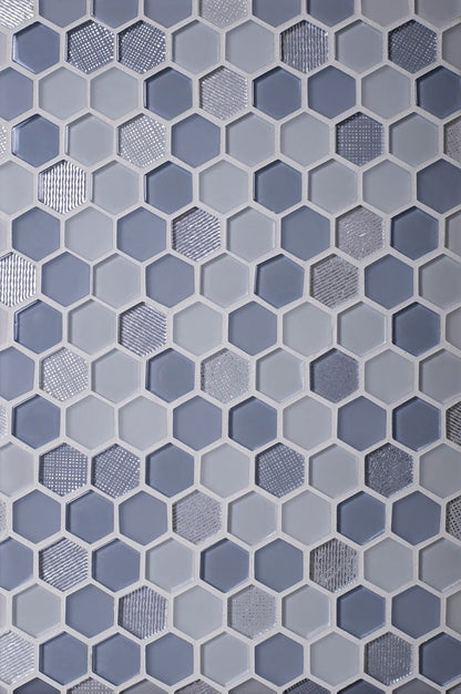 Blue Gray 12x12 Glossy Matte Hexagon Glass Mosaic Tile (5 pack, 4.83 sq ft/case)