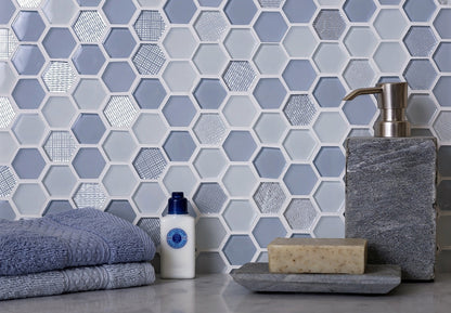 Blue Gray 12x12 Glossy Matte Hexagon Glass Mosaic Tile (5 pack, 4.83 sq ft/case)