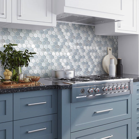 Blue Gray 12x12 Glossy Matte Hexagon Glass Mosaic Tile (5 pack, 4.83 sq ft/case)