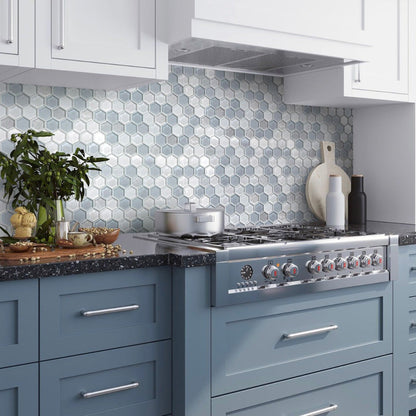 Blue Gray 12x12 Glossy Matte Hexagon Glass Mosaic Tile (5 pack, 4.83 sq ft/case) - Sample