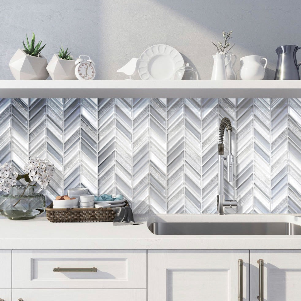 Blue Gray 10x10 Glossy Matte Chevron Glass Mosaic Tile (5 pack, 3.76 sq ft/case)