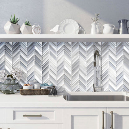 Blue Gray 10x10 Glossy Matte Herringbone Glass Mosaic Tile (5 pack, 3.76 sq ft/case) - Sample