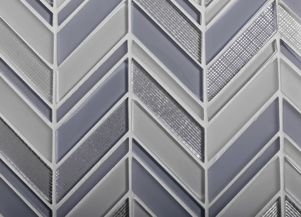 Blue Gray 10x10 Glossy Matte Chevron Glass Mosaic Tile (5 pack, 3.76 sq ft/case)
