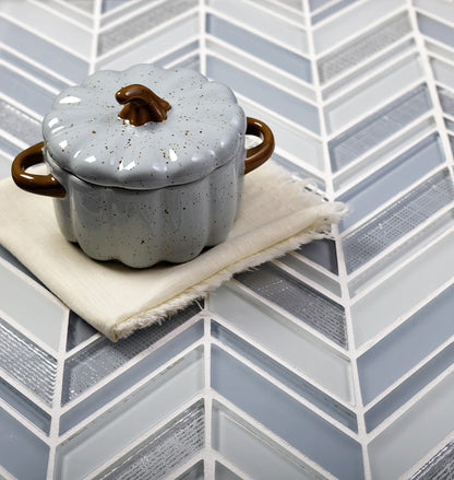 White Blue 10x10 Glossy Matte Chevron Glass Mosaic Tile (5 pack, 3.76 sq ft/case)
